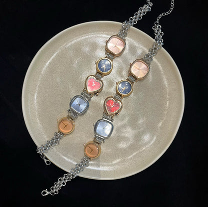 Titanium Steel Punk Y2K Watch Button Choker Necklace Colorful Watch Choker