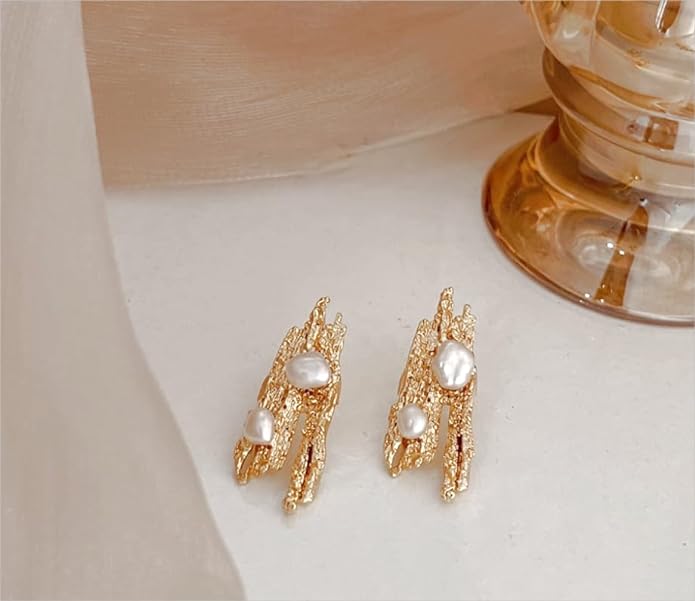 Natural Aurora Baroque Shaped Pearl Earrings Niche Textured Sterling Silver Earrings