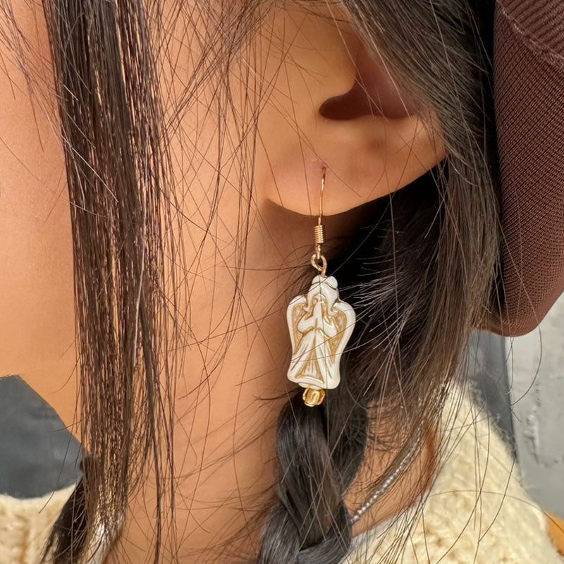 Vintage Czech Pearl Angel Gold Asymmetric Earrings for Women Teens Earrings Hook