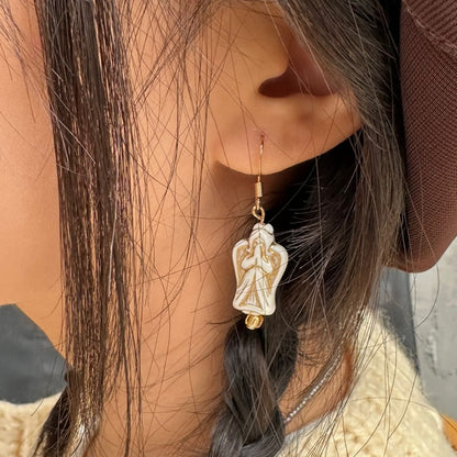 Vintage Czech Pearl Angel Gold Asymmetric Earrings for Women Teens Earrings Hook