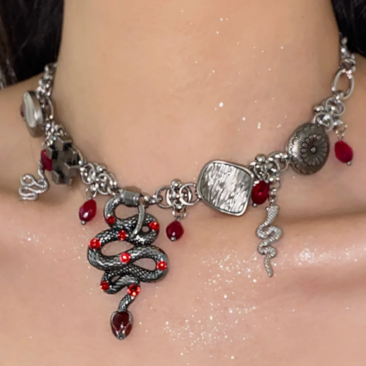 Cyber Punk Vintage Choker, Snake Pendant Necklace, Y2K accessory, Perfect Unique Gift for Woman