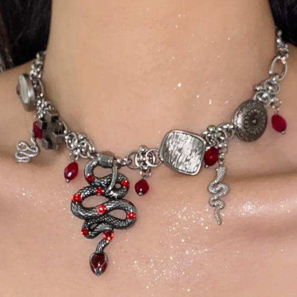 Cyber Punk Vintage Choker, Snake Pendant Necklace, Y2K accessory, Perfect Unique Gift for Woman