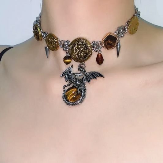 Cyber Punk Niche Chunky Dragon Y2K Choker Metallic Jewelry Trendy Necklace Sliver Chain Accessories