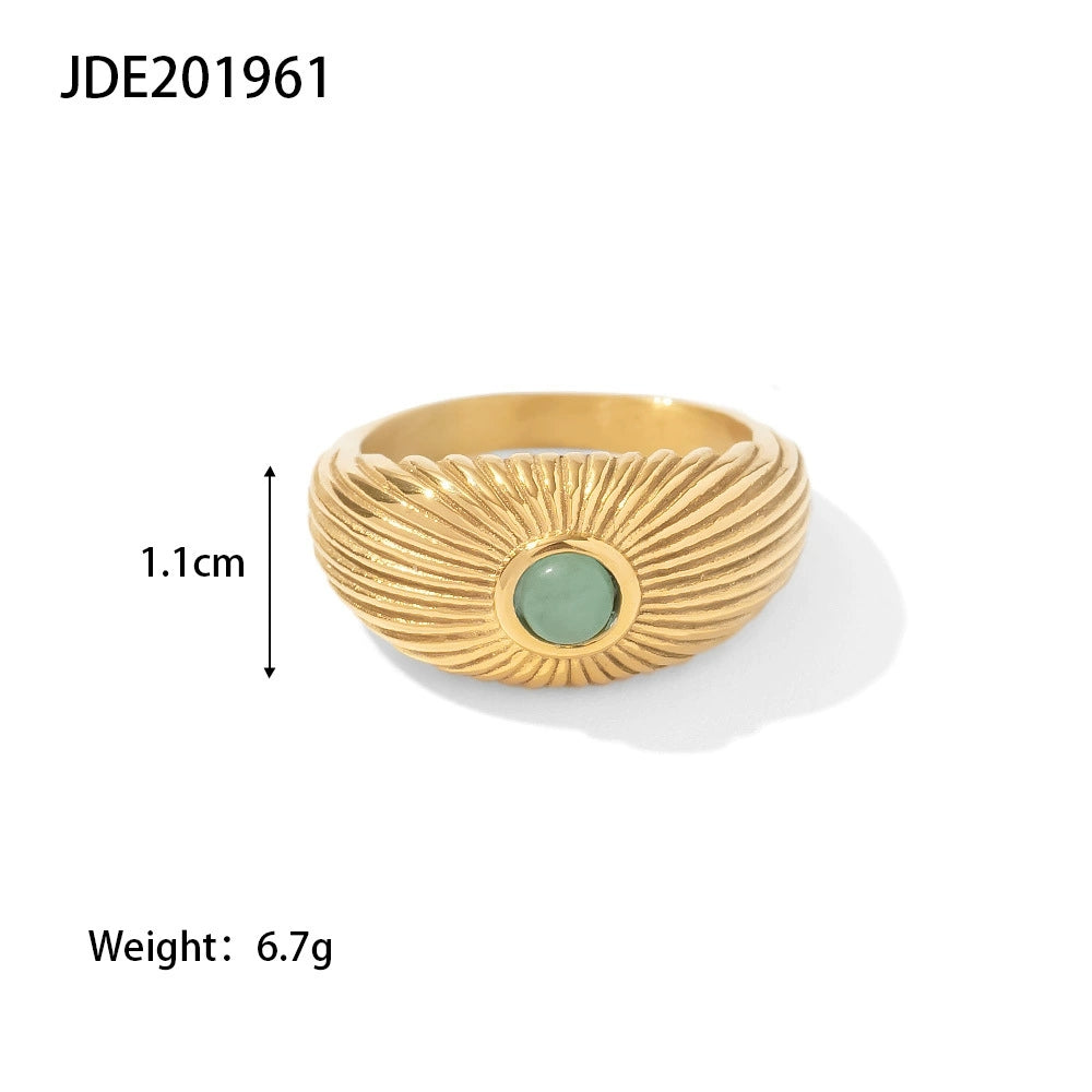 MoJone French Chic 18K Gold-plated Natural Green Stone Sun-shaped Ring for Female