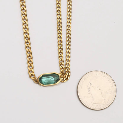 MoJone Vintage 18K Gold-plated Green Zicron Necklace for Female