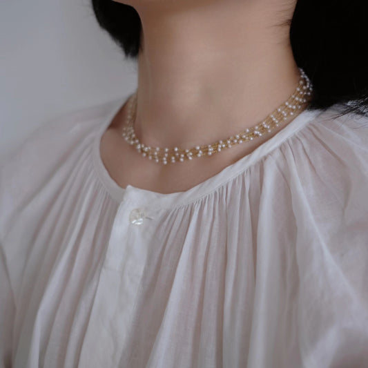 MoJone Original Handmade Crochet Pearl Gold Necklace for Female