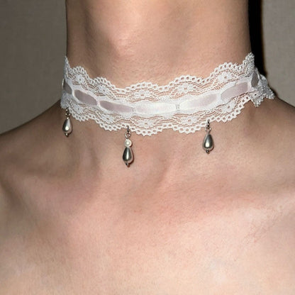 Pearl Lace Choker Necklace Waterdrop Pendant Necklace Choker Vintage Clavicle Necklace Neck Chain for Bridemaids Wedding