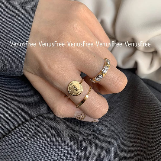 MoJone Adjustable Chain Ring, Geometric Coin Ring, French Chic, for Female