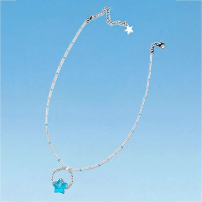 Y2K Necklace with Blue Star Pendant,ins style Exquisite Choker,Summer beads Necklaae candy color for women
