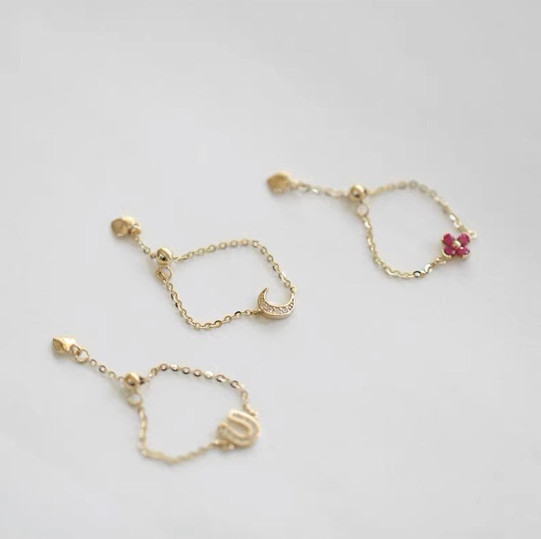 MoJone Adjustable Unique Original Chain Ring for Female, Moon, Flower