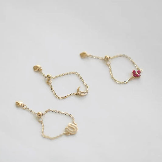 MoJone Adjustable Unique Original Chain Ring for Female, Moon, Flower
