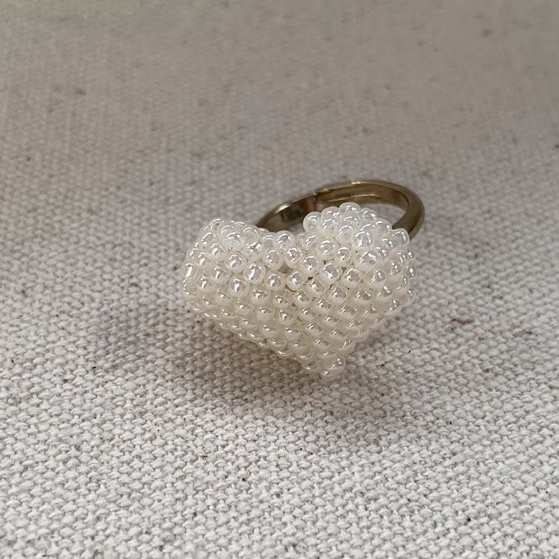 Sweet French Design Bead Woven Heart Shape Earrings,Bead Rings,Adjustable Rings Jewelry Earrings High End Minimalist Pearl Earrings Luxury Temperament Women Earrings