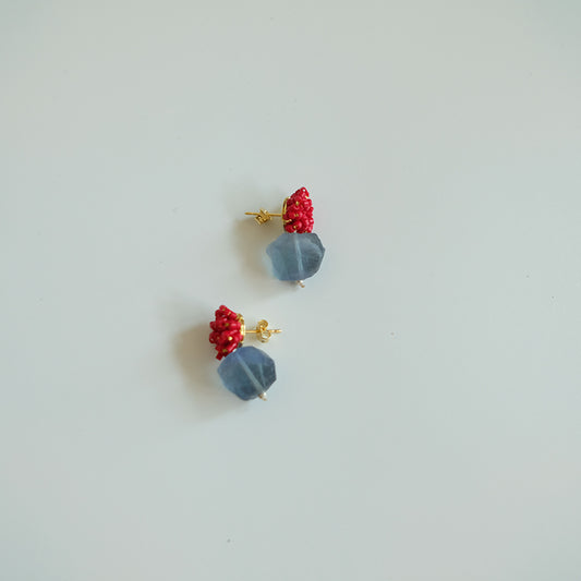 MoJone Cute Natural Stone Raspberry Shape Gold Earrings and Clips for Girls and Women