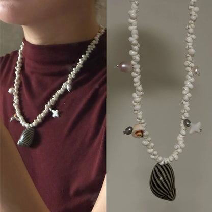 Simple style Conch Pendant Bohemian Necklace,Naturally Conch Necklace,Charm Seashell Choker Summer Ocean Beach Boho Jewelry For Women Men ﻿