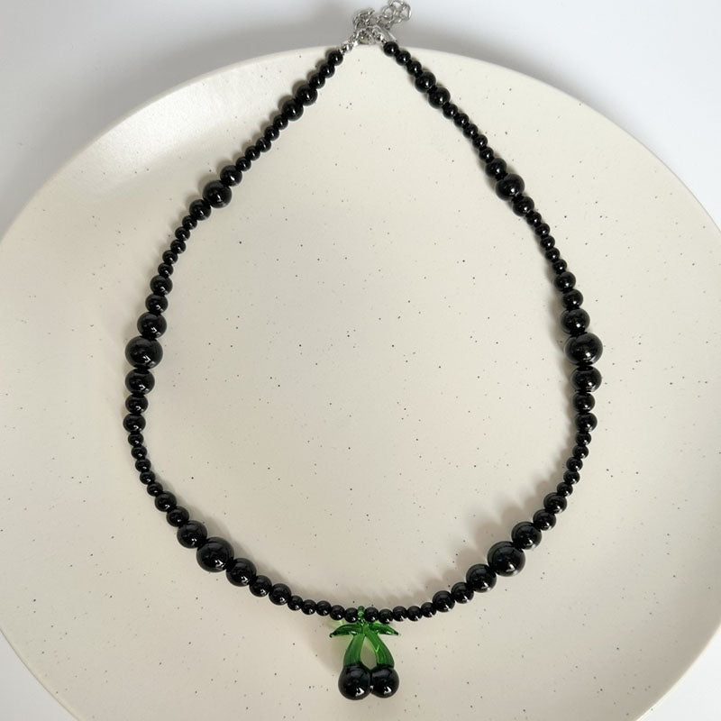 Black Agate Beads Necklace Cherry pendant for Women Jewelry