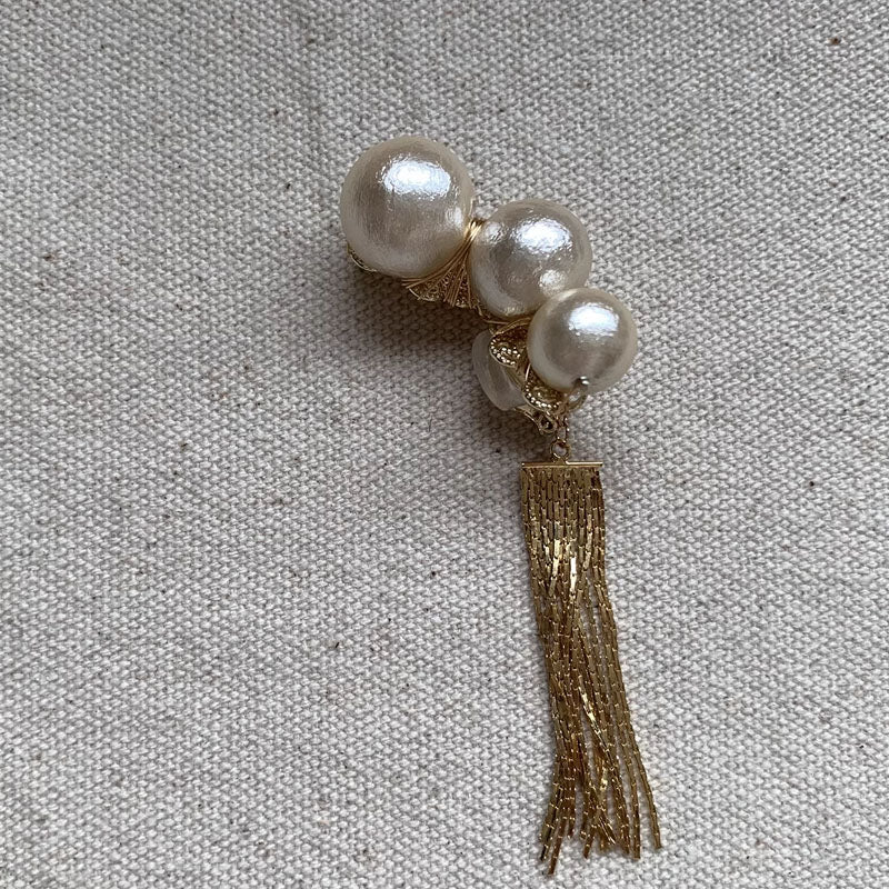 Retro Pearl Tassel Drop Earrings Fashion Vintage Pearl Ear Clip Golden for Women Girls Tassel Ear Clips Statement Jewelry Party Prom Wedding ﻿