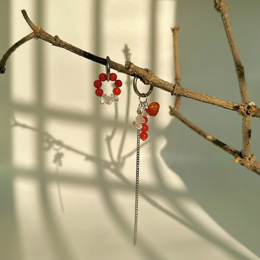 Asymmetric Red Agate Bead Earrings Jewelry Gifts for Girls Women Valentine Gift