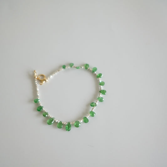 MoJone Handmade Original Emerald Sterling Silver Bracelt，Energy Stone，Perfect Gift for Woman