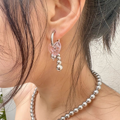 Silver Pearl Pink Heart-shaped Earrings for Women Heart Earrings Clip on Pearl Earrings