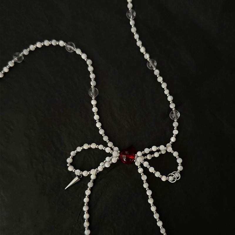 Pearl Bow Choker Necklace Vintage White Pearl Beaded Necklace Jewellery for Women