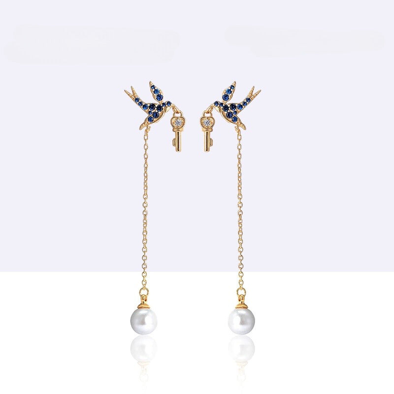 Enamel Gold-Plated Swallow Jewelry - Original Design Collar Chain, Earrings, and Bracelet Ensemble