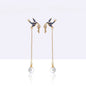 Enamel Gold-Plated Swallow Jewelry - Original Design Collar Chain, Earrings, and Bracelet Ensemble