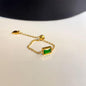 Emerald Elegance Adjustable  Chain Ring Set for Women - Statue Ring, Green Gemstone Ring, Metal Chain Ring