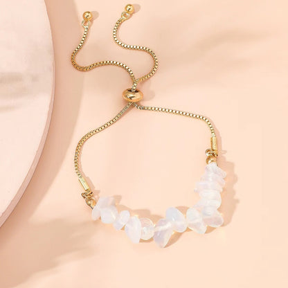 Boho Gemstone and Metal Chain Spliced Bracelet, Adjustable Bracelet for Daily Chic