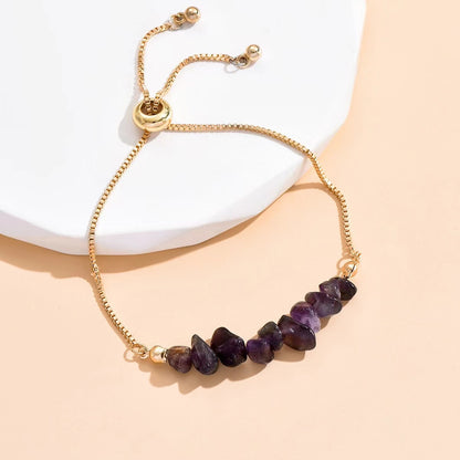 Boho Gemstone and Metal Chain Spliced Bracelet, Adjustable Bracelet for Daily Chic