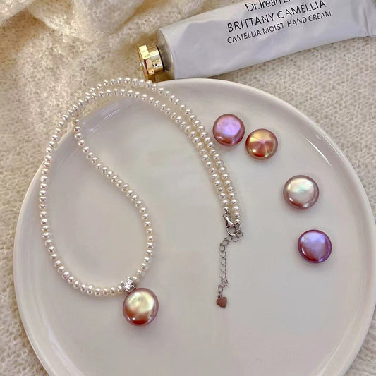Natural Baroque Button Pearl Choker - Elegant Collarbone Chain with Lustrous Pearls