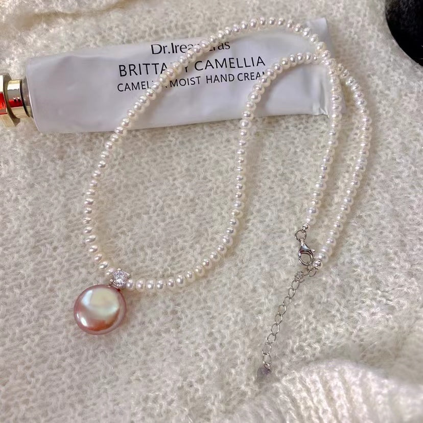 Natural Baroque Button Pearl Choker - Elegant Collarbone Chain with Lustrous Pearls