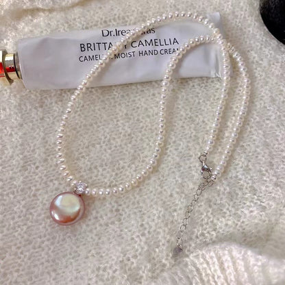 Natural Baroque Button Pearl Choker - Elegant Collarbone Chain with Lustrous Pearls