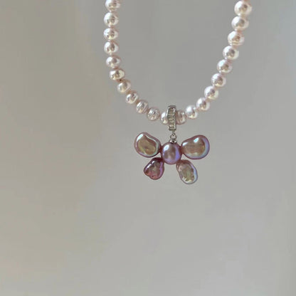 Elegant Freshwater Baroque Pearl Butterfly Pendant with Sterling Silver Universal Clasp