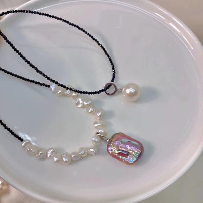 Elegant Black Crystal Petal and Pearl Collar Necklace - Chic Baroque Style Accessory for Sophisticated Glamour