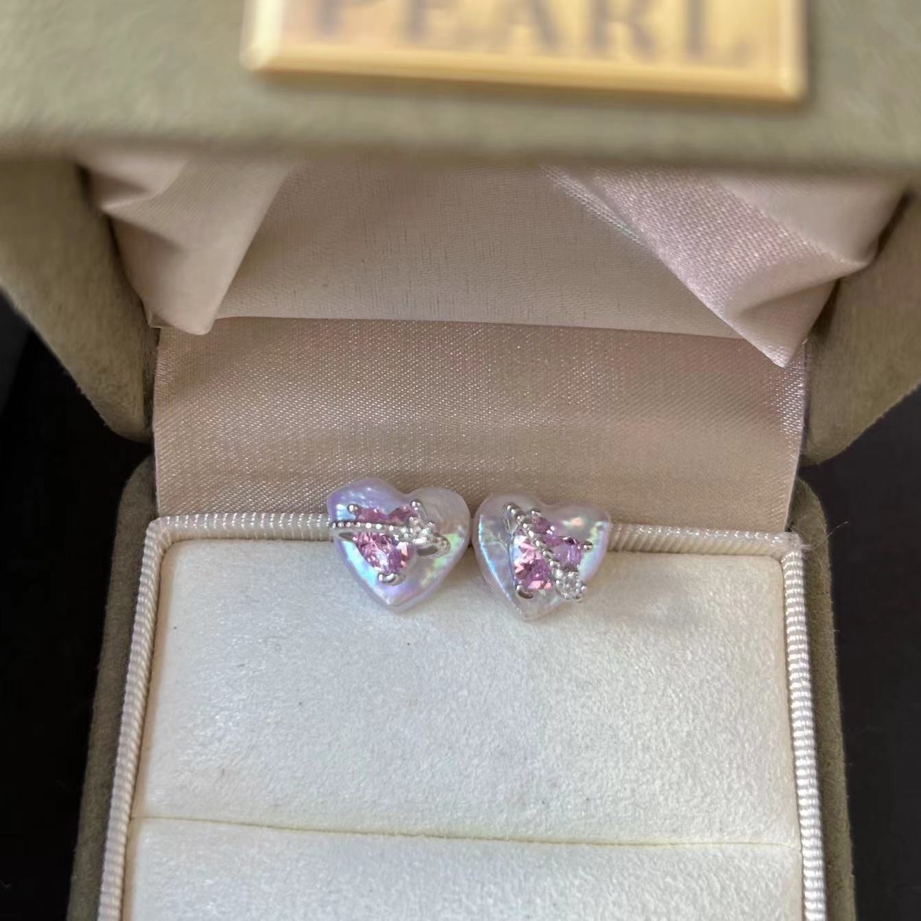 Elegant S925 Sterling Silver Heart Stud Earrings with Pearl & Cubic Zirconia