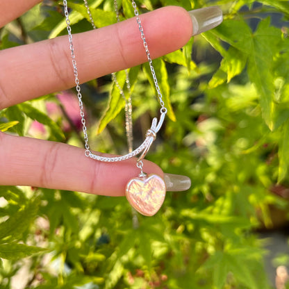 Champagne Pink Natural Baroque Pearl Necklace with Sterling Silver Heart Pendant and Crystal Embellishments
