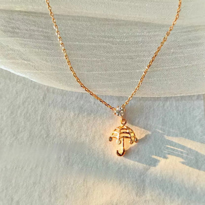 Chic 14K Gold Umbrella Pendant Necklace - Delicate Clavicle Chain for Refined Style