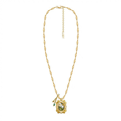 Vintage Oil Painting Heart Pendant Necklace with French Enamel - Classic Romantic Clavicle Chain
