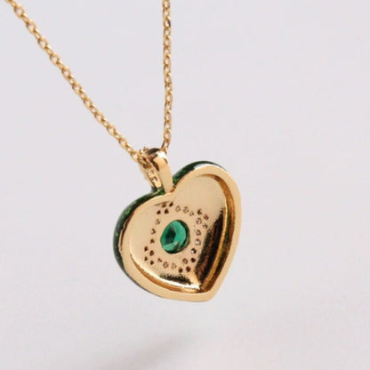 Vintage-Inspired Heart-Shaped Enamel Glaze Pendant Necklace with Crystal Embellishments