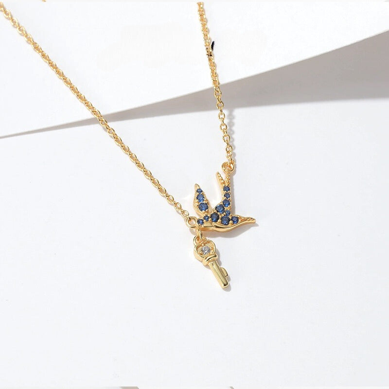 Enamel Gold-Plated Swallow Jewelry - Original Design Collar Chain, Earrings, and Bracelet Ensemble