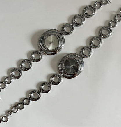 Cyberpunk Retro Watch Choker Necklace, Silver Watch Pendant Choker, Y2K Choker, stylish and cool, niche appeal, unisex.
