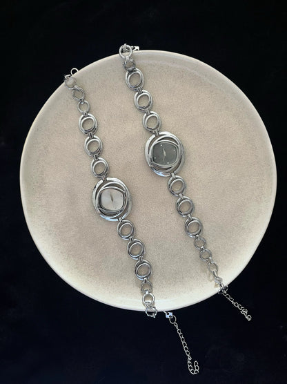 Cyberpunk Retro Watch Choker Necklace, Silver Watch Pendant Choker, Y2K Choker, stylish and cool, niche appeal, unisex.