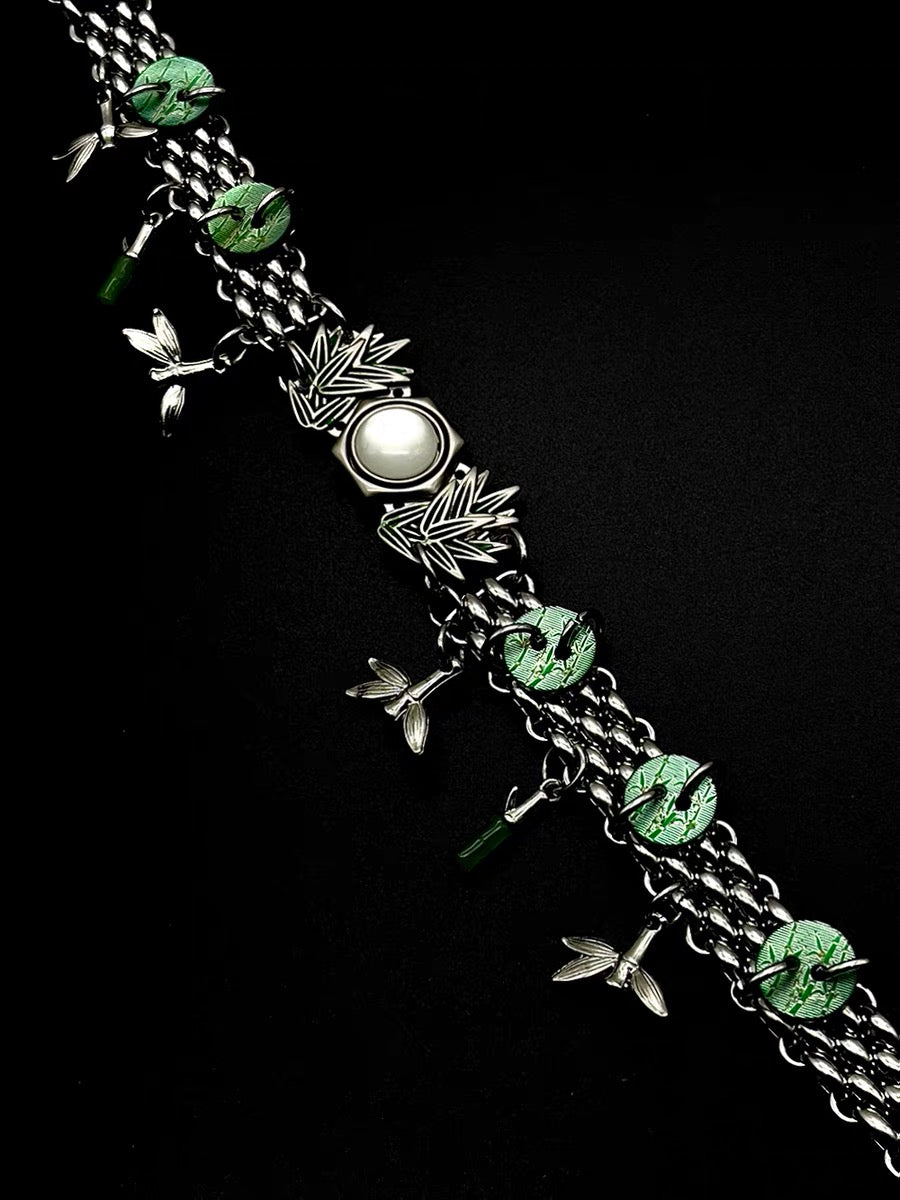 Chunky Bamboo Pendant Y2K Metallic Necklace Niche Punk Titanium Steel Chain Choker  for Women