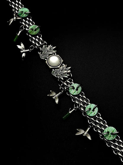 Chunky Bamboo Pendant Y2K Metallic Necklace Niche Punk Titanium Steel Chain Choker  for Women