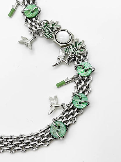 Chunky Bamboo Pendant Y2K Metallic Necklace Niche Punk Titanium Steel Chain Choker  for Women