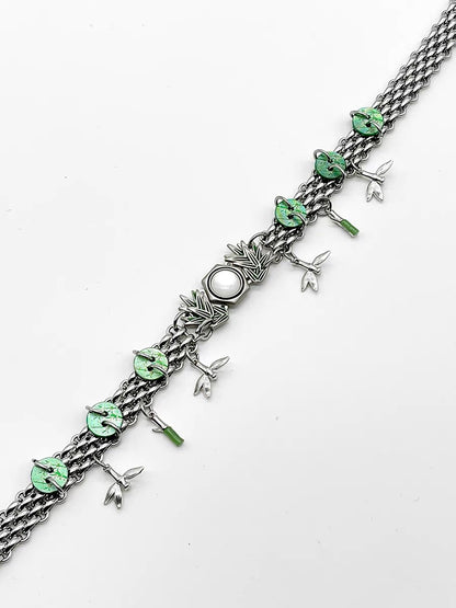 Chunky Bamboo Pendant Y2K Metallic Necklace Niche Punk Titanium Steel Chain Choker  for Women