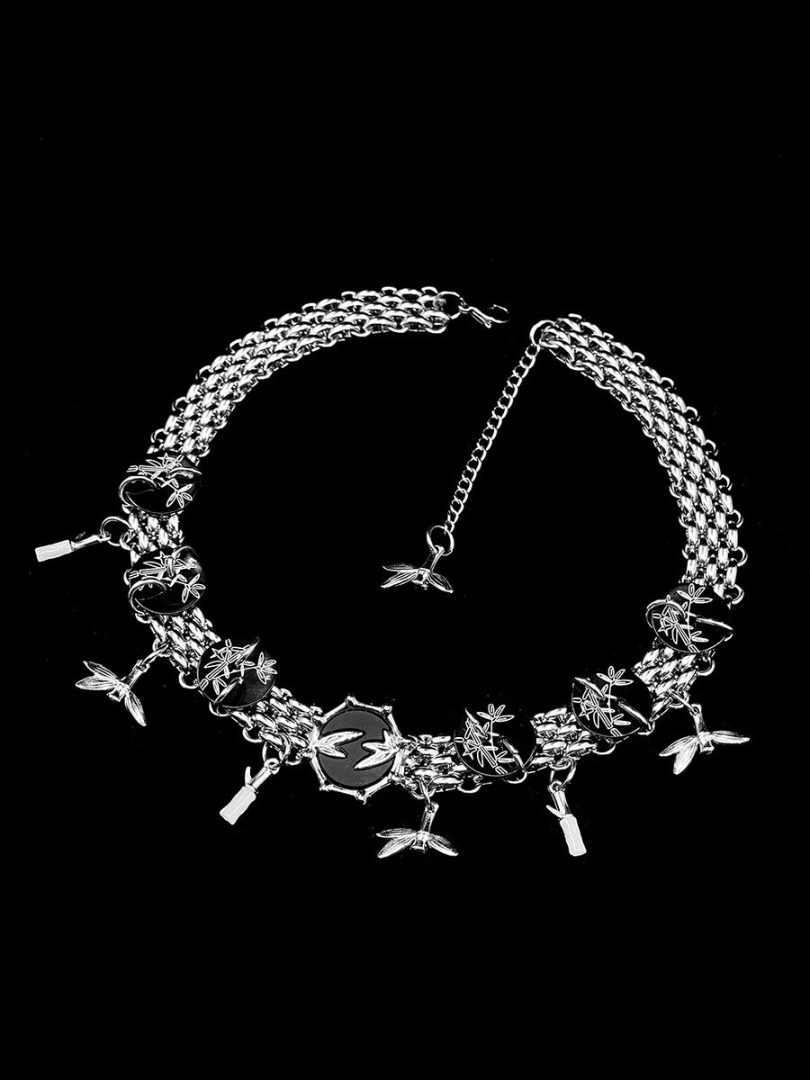 Y2K Chunky Necklace Niche Punk Style Choker Trend Clutter Cool Chain with Bamboo Pendant