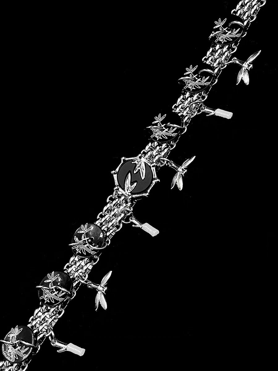 Y2K Chunky Necklace Niche Punk Style Choker Trend Clutter Cool Chain with Bamboo Pendant