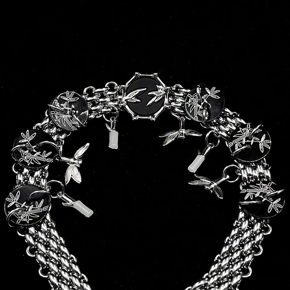 Y2K Chunky Necklace Niche Punk Style Choker Trend Clutter Cool Chain with Bamboo Pendant