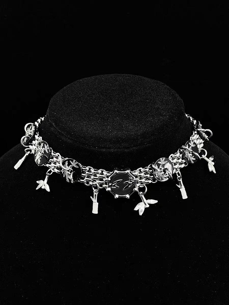 Y2K Chunky Necklace Niche Punk Style Choker Trend Clutter Cool Chain with Bamboo Pendant